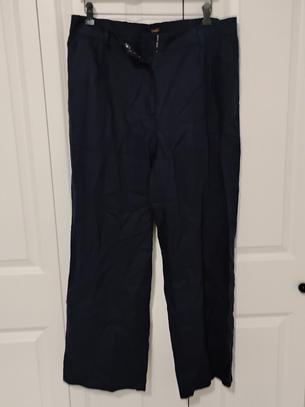 Quince Women's Navy 100% Linen Pleated Wide-Leg Trouser Flax Pants Size 14
